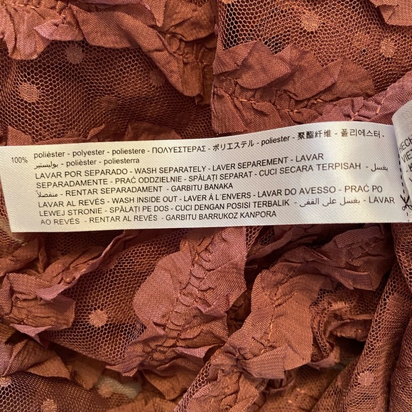 Zara ruffled sheer, pink/mauve long sleeve blouse boho-size L, NWT Easter color - Picture 9 of 10